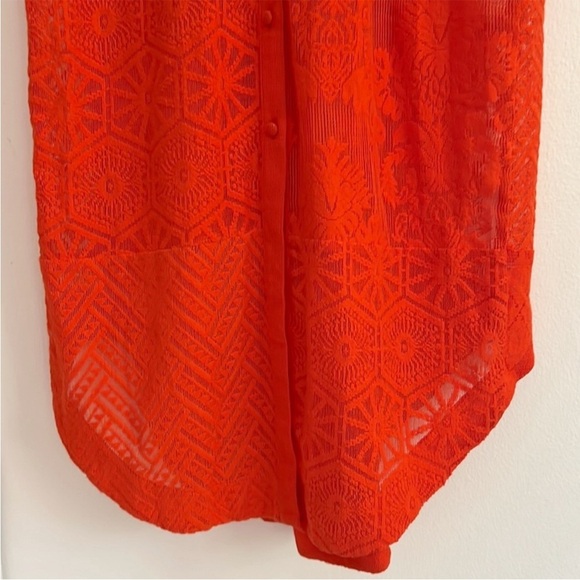 NWOT Anthropologie Maeve Long-Sleeve Collared Shirt Dress Coverup Red - Picture 9 of 16